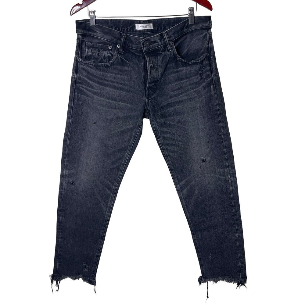 Moussy Merry Tapered Mid Rise Faded Black Cropped Straigt leg Jeans 30